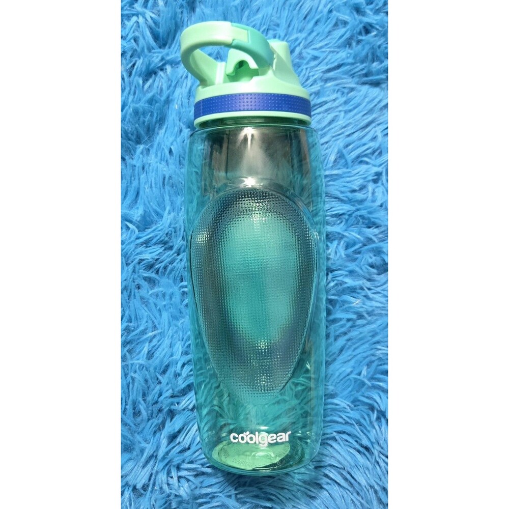 Coolgear 32oz Chugger Water Bottle Green & Blue Flip Top With A Built-in Clip